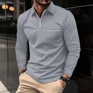Camisa de moda para hombre otoño manga larga solapa cremallera bolsillo negocios Casual Golf pulóver ropa de calle 100% algodón ecológico - Product Image 3