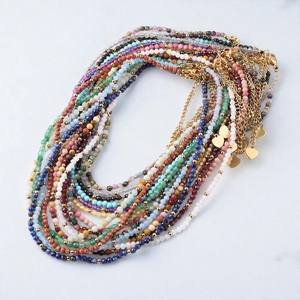 Collier en argent 925 avec perles de pierres précieuses aigue-marine rondes de 3mm-Collier à chaîne ajustable avec breloque cœur - Product Image 4