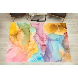 Tapis imprimé avec motif encre alcoolisée dorée et accents marbrés colorés, tapis doux non tissé - Product Image 2