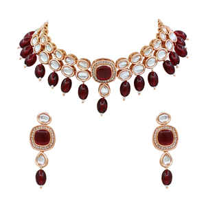 Conjunto de collar de Gargantilla con cuentas Kundan cuadrado de diseñador exquisito - Product Image 3