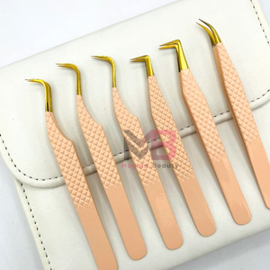 Puntas plateadas recubiertas de Color desnudo más vendidas, pinzas de extensión de pestañas con agarre de diamante, acero inoxidable con nombre de marca personalizado - Product Image 2