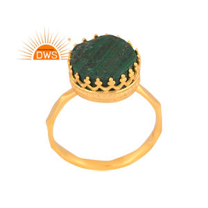 Meilleure qualité argent sterling plaqué or 18 carats malachite naturelle bague empilable demi-bijou fabricant - Product Image 1