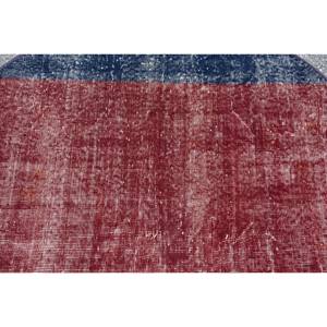 Alfombra tradicional ecológica de lana turca Vintage diseño de retazos rojo azul 3,9 pies X 3,9 pies decoración moderna pieza de declaración látex - Product Image 5