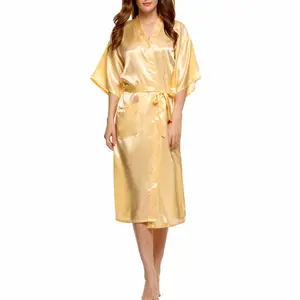 定制标志v领伴娘睡袍婚礼派对浴袍女性水疗睡袍缎面睡衣