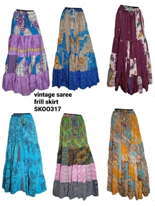 Faldas con volantes de seda para mujer, saree faldas de a la moda, diseño bohemio, corbata colorida, faldas informales sexys para mujer 2021 - Product Image 2