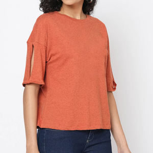 Camiseta de algodón 100% con cuello redondo para mujer, camiseta de media manga con Logo personalizado, camiseta lisa para mujer, ropa para mujer fabricada en China - Product Image 3