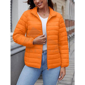 เสื้อแจ็คเก็ตผู้หญิงแบบพัฟเฟอร์น้ำหนักเบาสำหรับฤดูหนาว  แบบมีซิปเต็มตัว คอตั้ง  4 กระเป๋า  บุผ้าฟลีซ  สีส้ม - Product Image 2