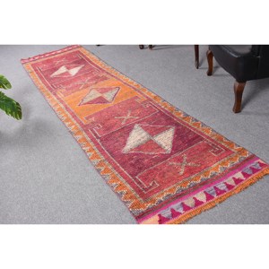 Vintage 28x104ft Kilim tapis rose Orange 3D plat tissage Technique Patchwork laine Latex support-pour couloir Rectangle espace-de - Product Image 1