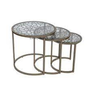 Metal Home & Hotel Living Room Decorative Furniture <b>Nesting</b> <b>Table</b> With Black Color Powder Coated Frame & Wooden Top Round Shape - Product Image 5
