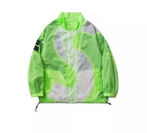 Men's Black White Color Blocking Windproof <b>Racer</b> <b>Jacket</b> Stand Collar Zipper Closure Patch Design Sporty Style Autumn Wear - Product Image 3