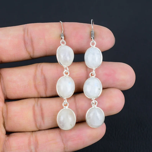 Top mode 925 argent Sterling pierre de lune pierre précieuse crochet fil boucles d'oreilles à la main goutte balancent boucles d'oreilles en argent bijoux en gros - Product Image 1
