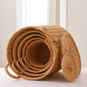 Cestas de ratán tejidas a mano para cocina y dormitorio, cesta con tapa, contenedor de almacenamiento. - Product Image 5