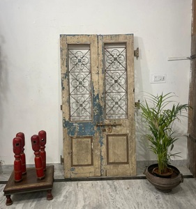 Panneaux de porte en bois massif antique Cadre en fer de luxe moderne sculpté à la main pour chambre à coucher Maison Salon Cuisine Meubles d'extérieur - Product Image 1