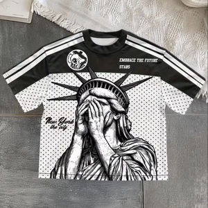 T-shirt à col rond ample en coton 100% tricoté, coupe ample, impression graphique personnalisée, streetwear, manches courtes pour homme - Product Image 1