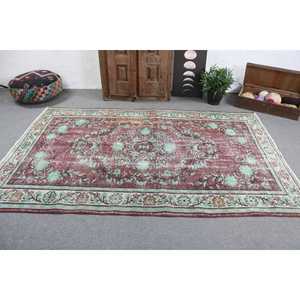 Turkish Large Rug 5.4x8.3 ft, <b>Red</b> Green Camouflage Rug <b>Wool</b> - Product Image 3