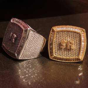 Unisex Luxury 10K 14K 18K Gold Plated Hip Hop Trend <b>Ring</b> VVS Lab Grown Full Diamond Rounded Alphabet Wedding <b>Costume</b> Jewelry - Product Image 5