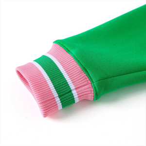 Sudadera de cuello redondo de chenilla verde, rayas rosas, puño acanalado y dobladillo, bordado 3D, transpirable, fraternidad, antiretráctil - Product Image 5