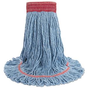 Tête de balai serpillère Boardwalk Super Loop de 5 pouces en coton et fibres synthétiques, grande taille, bleue, avec manche de nettoyage pour sols - Product Image 2