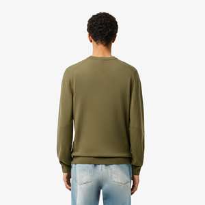 เสื้อสเวตเตอร์คอกลมสีเขียวมะกอกสำหรับผู้ชาย ทรงปกติ บุขนด้านใน สไตล์ลำลองสำหรับฤดูหนาว แห้งเร็วและระบายอากาศได้ดี - Product Image 2
