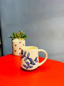 Tasse à thé imprimée bleue avec poignée décor de cuisine minimaliste neutre Boho Chic verres utilisation quotidienne au prix d'usine - Product Image 2