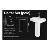 Lavabo en céramique de qualité supérieure, lavabo en céramique Deltar avec piédestal, lavabo pour salle de bain et cuisine