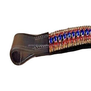 Correa de cuero ecuestre de 5 filas, alta calidad, 100% cuero genuino, con cristales multicolor, ostentoso, fabricante al por mayor - Product Image 1