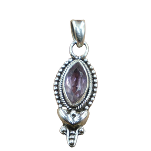Colgante de Plata de Ley 925 con Amatista Natural, Hecho a Mano, Forma Marquesa, Gema Púrpura, Joyería Étnica Boho, Venta al por Mayor - Product Image 1