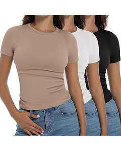 T-shirt femme classique en coton doux respirant à manches courtes col rond style décontracté option confortable pour la vente en gros - Product Image 1