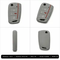 Housse de clé en silicone compatible avec Skoda Octavia MK4 Enyaq IV Superb Kodiaq Karoq, étui porte-clés 4 boutons gris sport avec design racing