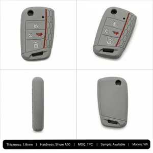 Housse de clé en silicone compatible avec Skoda Octavia MK4 <span class=keywords><strong>Enyaq</strong></span> <span class=keywords><strong>IV</strong></span> Superb Kodiaq Karoq, étui porte-clés 4 boutons gris sport avec design racing - Product Image 3