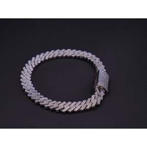 Bracelet gourmette cubaine de luxe sertie de pierres, avec zircons cubiques ronds, plaqué or blanc, entièrement recouvert de pierres, fermoir boîte, bijoux - Product Image 6