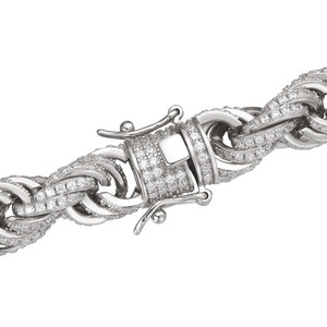 Men's 925 Silver Plated Stainless Steel Iced CZ Stone <b>Rope</b> <b>Chain</b> Necklace White Diamond Fashionable Iced Cz Stone <b>Rope</b> <b>Chain</b> - Product Image 3