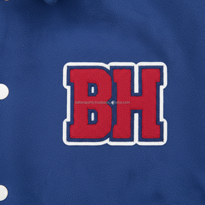 Chaqueta universitaria de mezcla de lana Premium 450 GSM azul real logotipo personalizado bordado botón a presión ropa de calle chaquetas universitarias para mujer - Product Image 6