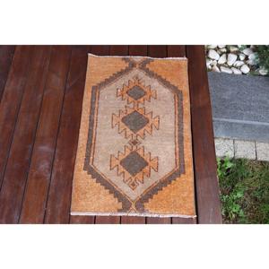 Vintage Patchwork Rug 1.5x2.5 ft Small Eco Friendly <b>Brown</b> Orange <b>Wool</b> Latex Backed Rug - Product Image 1