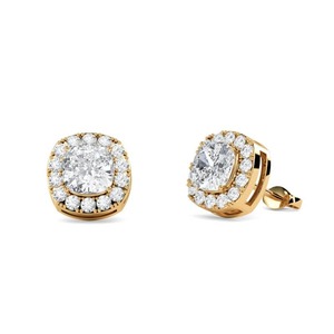 Boucles d'oreilles en diamant taille coussin avec halo, 0,60 ct, diamant de laboratoire en platine, pour mariage ou anniversaire - Product Image 2