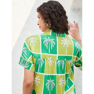 Saucy Casual Shirt <b>Dress</b> with <b>Tropical</b> Print and Stand Collar - Product Image 3