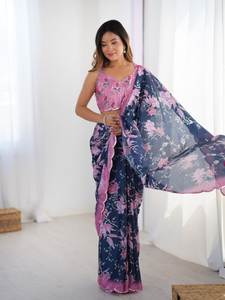 Sari Tradicional Indio de Georgette Multicolor de Primera Calidad, Blusa Étnica para Mujer, Diseño con Lentejuelas, para Fiesta, Envío Rápido - Product Image 6