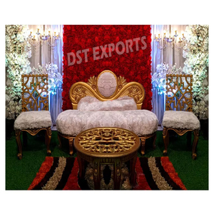 Ensemble de canapés de scène Walima musulman, ensemble de canapés sculptés de designer de mariage, nouveaux canapés en bois sculpté en métal - Product Image 6