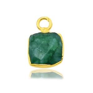 Dyed Emerald Pendant - Square Shape Stone <b>Charm</b>, Handmade Tiny Gold Plated Pendant For <b>Christmas</b> Gift - Product Image 2