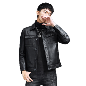 เลตเทอร์แมนแจ็กเก็ตหนัง PU แบบมีกระเป๋าหน้าอกสำหรับบุรุษแจ็คเก็ตมอเตอร์ไซด์เสื้อโค้ทหนัง - Product Image 6