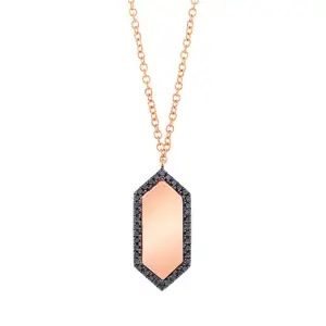 Hexagon Black Diamond Pave Pendant Solid 14k Rose Gold Jewelry Solid Gold Diamond Beautiful Enamel Pendant Fine Jewelry Supplier