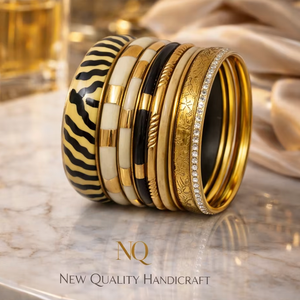 Elegant Ladies <b>Bangle</b> <b>Set</b>– Resin Printed & Gold Tone Metal Stack <b>Bangles</b> Fashion Jewelry Supplier Premium Handmade <b>Bangles</b> <b>Set</b> - Product Image 1