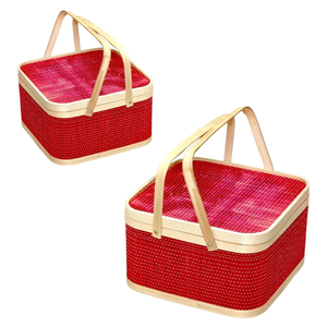 Canasta de Regalo de BAMBÚ Más Vendida con Tapa y 2 Asas, Color Personalizado Disponible, Artesanía de Mimbre, Artesanía de Vietnam, Diseño Natural - Product Image 1