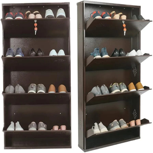 ชั้นวางรองเท้าโลหะติดผนังขนาด26นิ้วชั้นวางรองเท้า4ประตูสีน้ำตาลประกอบไว้ล่วงหน้าเฟอร์นิเจอร์บ้าน - Product Image 1