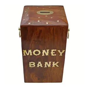 나무 돈 상자 나무 동전 상자 나무 돈 은행 동전 저장 은행 어린이와 성인을위한 갈색 Craftsx2