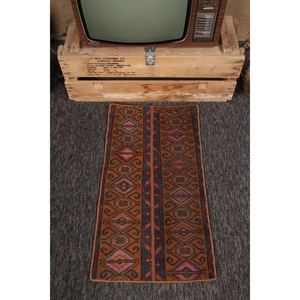 พรมวินเทจขนาด 1.8x3.3 ฟุต พรมตุรกีขนาดเล็ก พรมลายเรขาคณิตสีน้ำตาล - Product Image 1