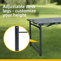 Table pliante multifonctionnelle en acier au carbone pour l'extérieur - Bureau de camping tactique noir avec support pour lampe