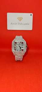 Luxe Hommes Rectangle Boîtier En Acier Inoxydable Mécanique ETA Bracelet Glacé Moissanite Brillant Diamant Cristal Cadran 10m D'eau - Product Image 4