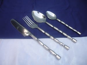 Juego de cubiertos modernos de lujo, juego de cubiertos de aspecto elegante pulido brillante de tallo curvo, cubiertos portátiles de viaje para acampar, cubiertos de diseño Simple - Product Image 4