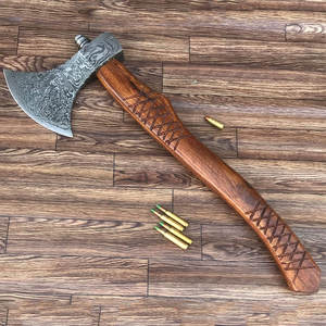 ขวานเหล็กดามัสกัสเกรดสะสม งานแฮนด์เมด ลายสวยงาม ด้ามไม้เรียบ สำหรับตั้งโชว์ สะสม และผู้ที่ชื่นชอบกิจกรรมกลางแจ้ง - Product Image 1